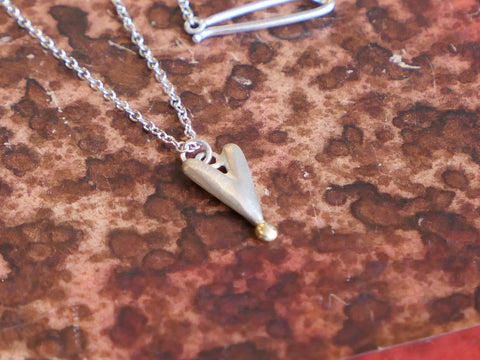 Small Plump Sterling Silver Heart with Gold Bead Pendant