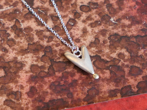 Large, Plump, Matte Heart Pendant with Gold Bead