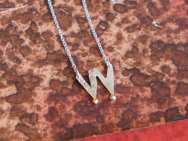 Double Heart Necklace with  Gold Beads