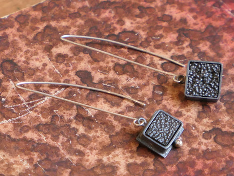 Whitby Jet Square Drops with Gold and Diamond