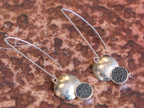 Whitby Jet Circle Thread Through Earrings