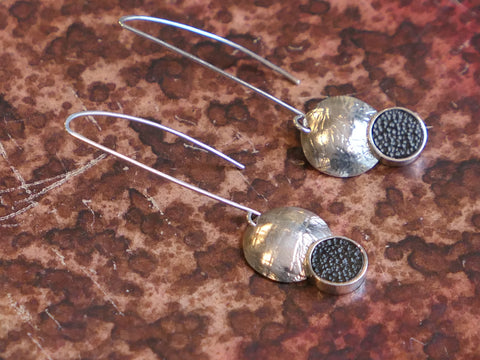 Whitby Jet Circle Thread Through Earrings
