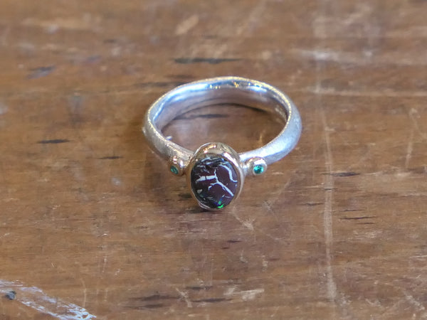 Boulder Opal and Emerald Ring