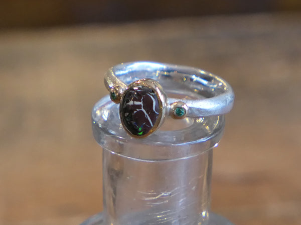 Boulder Opal and Emerald Ring