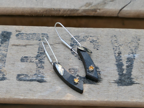 Wood and Silver Earrings with Yellow Topaz