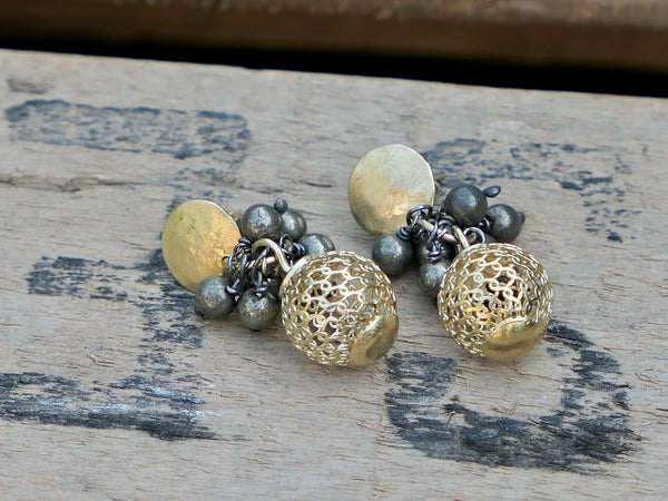 Hanging Ball Earrings with Pyrite