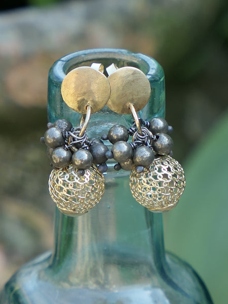 Hanging Ball Earrings with Pyrite