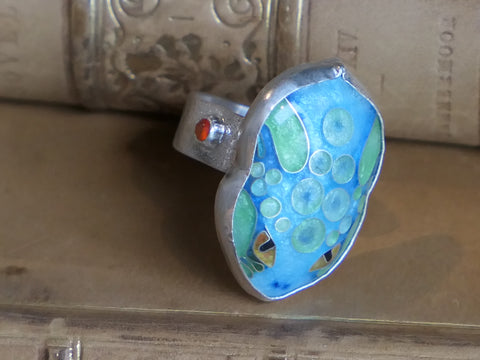 Blue Frog Ring with Carnelian