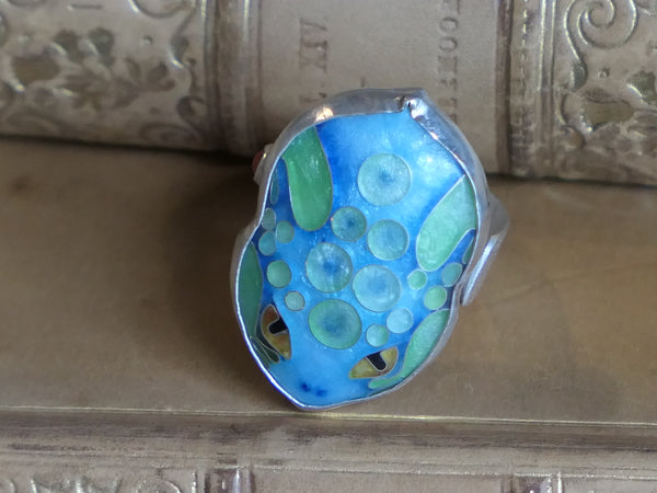 Blue Frog Ring with Carnelian