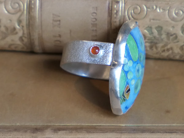 Blue Frog Ring with Carnelian