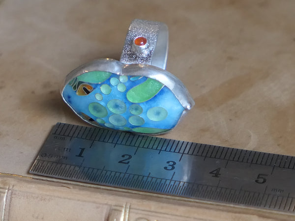 Blue Frog Ring with Carnelian