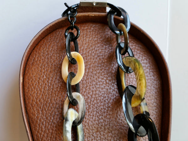 Black Natural Horn Large Oval Link Necklace