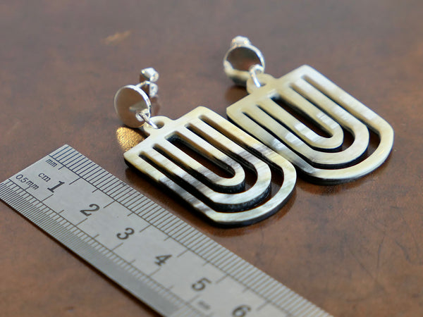 Black Natural Horn Cut-Out Chandelier Drop Earrings