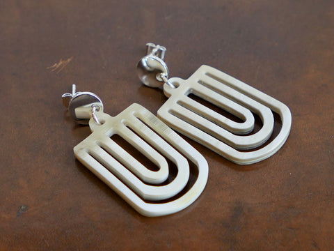 White Natural Horn Cut-Out Chandelier Drop Earrings