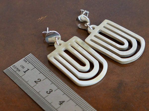 White Natural Horn Cut-Out Chandelier Drop Earrings