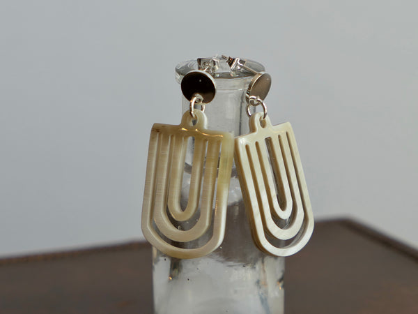 White Natural Horn Cut-Out Chandelier Drop Earrings