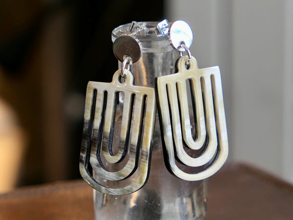 Black Natural Horn Cut-Out Chandelier Drop Earrings