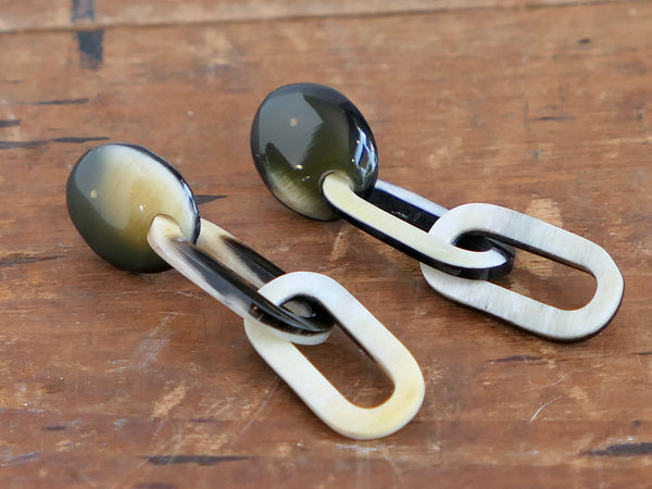 Black Natural Horn Chain Drop Earrings