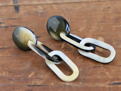 Black Natural Horn Chain Drop Earrings