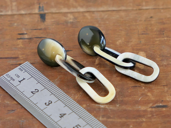 Black Natural Horn Chain Drop Earrings