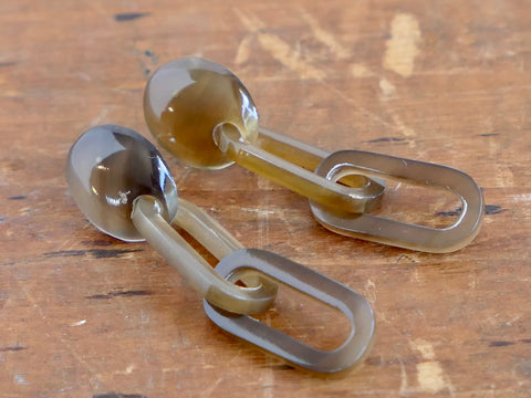 Brown Natural Horn Chain Drop Earrings