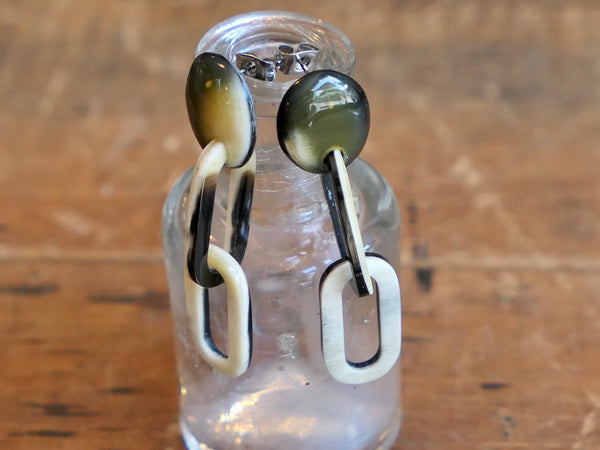 Black Natural Horn Chain Drop Earrings