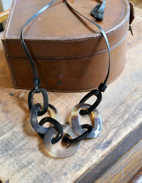 Black Natural Horn Link and Cord Necklace