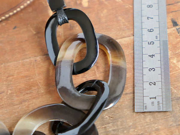 Black Natural Horn Link and Cord Necklace
