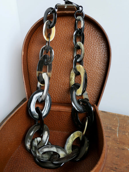 Black Natural Horn Large Oval Link Necklace