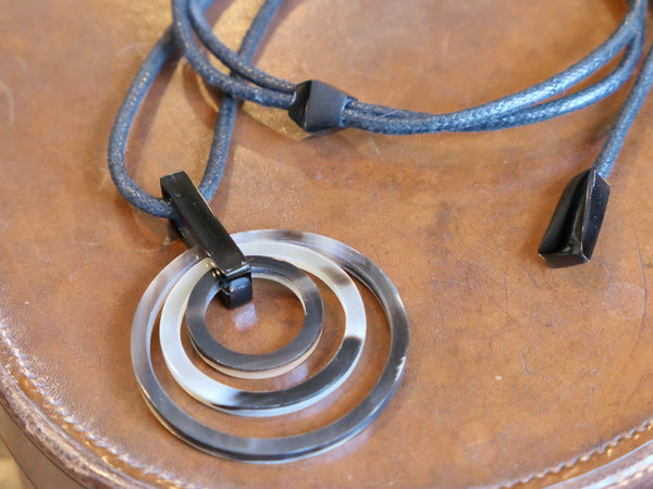 Black Natural Horn Triple Ring Pendant