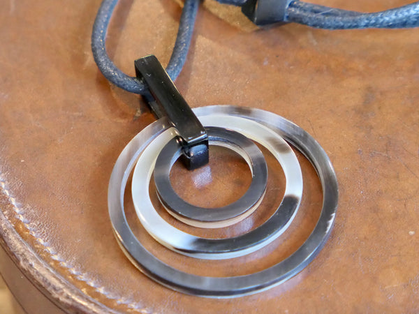 Black Natural Horn Triple Ring Pendant