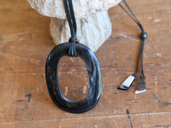 Black Natural Horn Large Oval Pendant