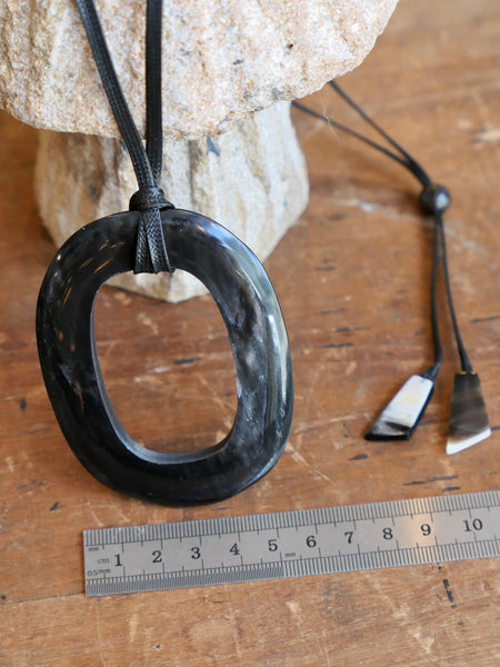Black Natural Horn Large Oval Pendant