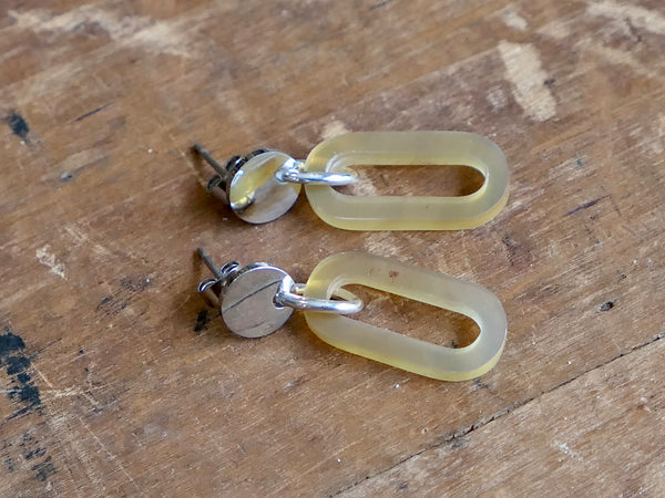 Brown Natural Horn Open Link Drop Earrings