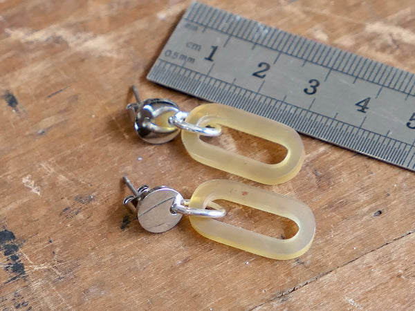 Brown Natural Horn Open Link Drop Earrings