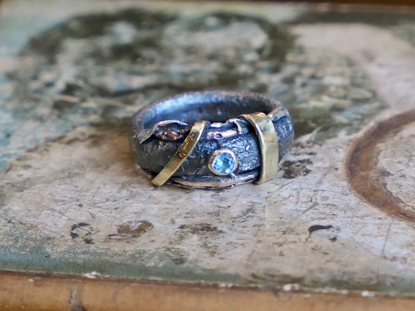 Mixed Metal Ring with Blue Topaz