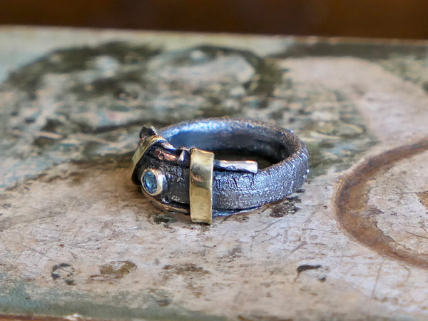 Mixed Metal Ring with Blue Topaz