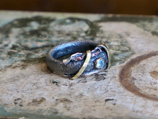 Mixed Metal Ring with Blue Topaz