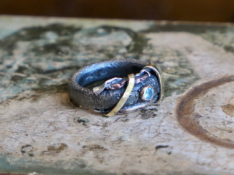 Mixed Metal Ring with Blue Topaz