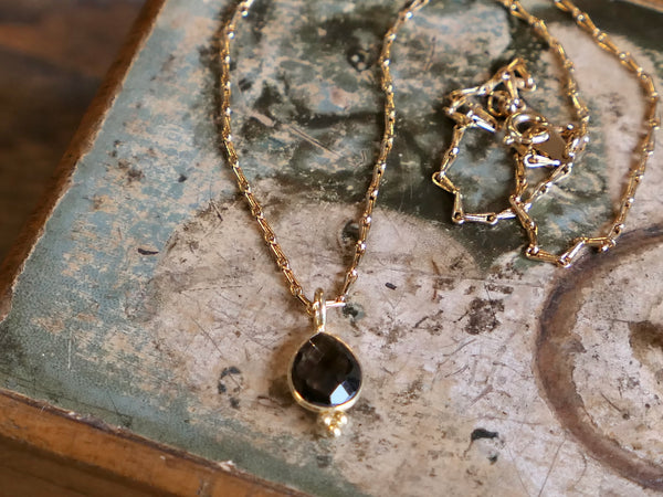 Trinity Smokey Quartz Pendant on MinI Torsade Chain.