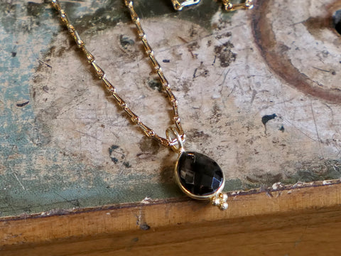 Trinity Smokey Quartz Pendant on MinI Torsade Chain.