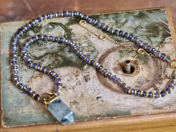 Prehnite Point Pendant on Vermeil Iolite Chain