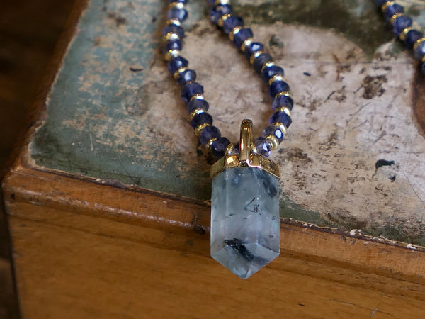 Prehnite Point Pendant on Vermeil Iolite Chain