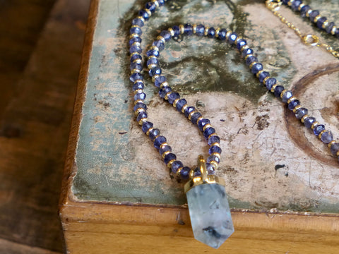 Prehnite Point Pendant on Vermeil Iolite Chain