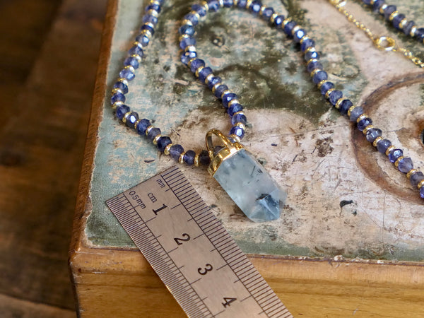 Prehnite Point Pendant on Vermeil Iolite Chain