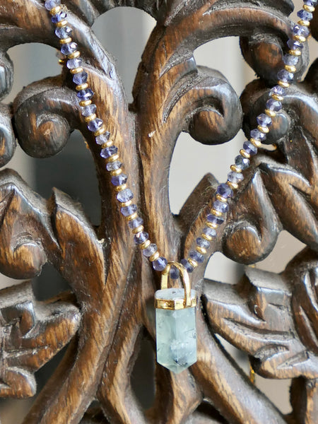 Prehnite Point Pendant on Vermeil Iolite Chain