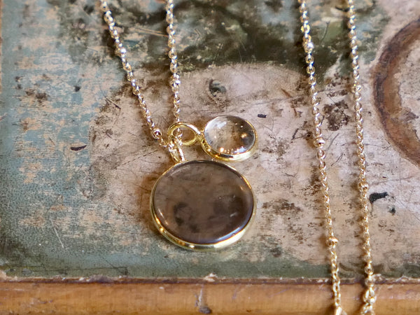 Smokey Quartz and Citrine Duo on Long Satellite Chain
