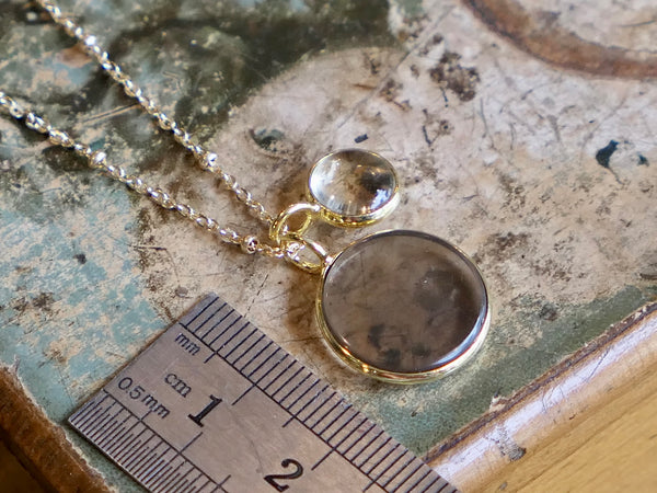 Smokey Quartz and Citrine Duo on Long Satellite Chain