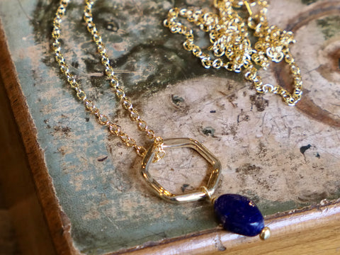 Hexagon Pendant with Indigo Recycled Glass