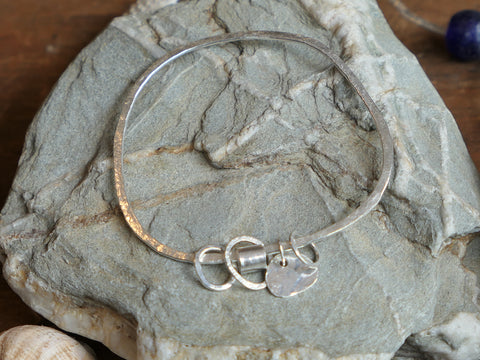 Recycled Silver Little Pebble Charm Bangle.
